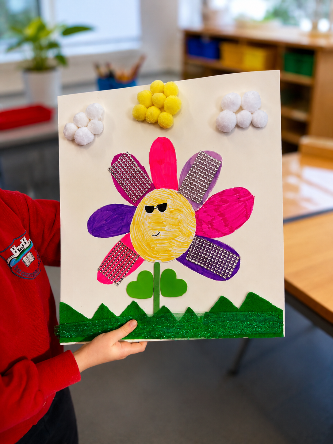 Colorful mixed-media flower artwork